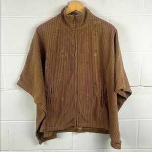 L.L. Bean women’s herringbone tan fleece poncho cape full zip jacket
